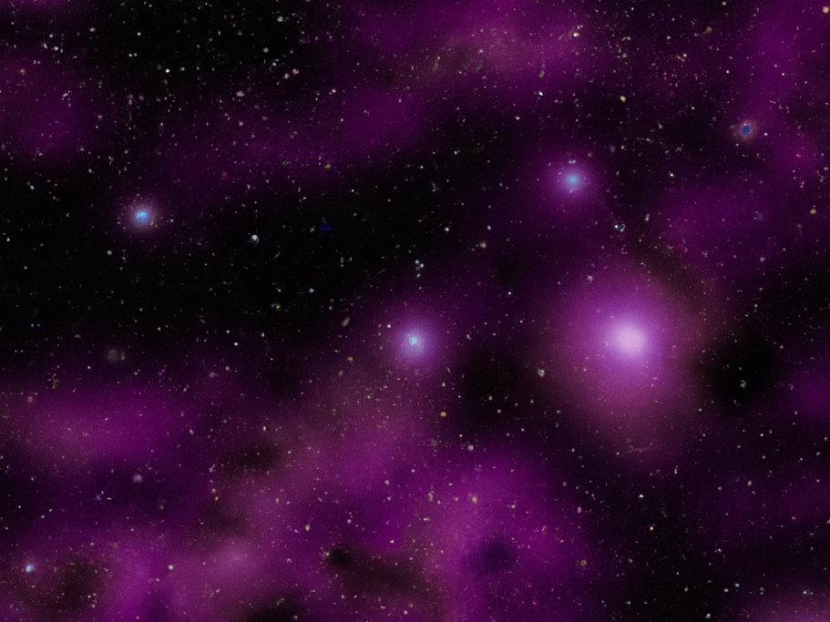 Sternenhimmel mit lila Nebula und funkelnenden Sternen auf schwarzem Hintergrund.